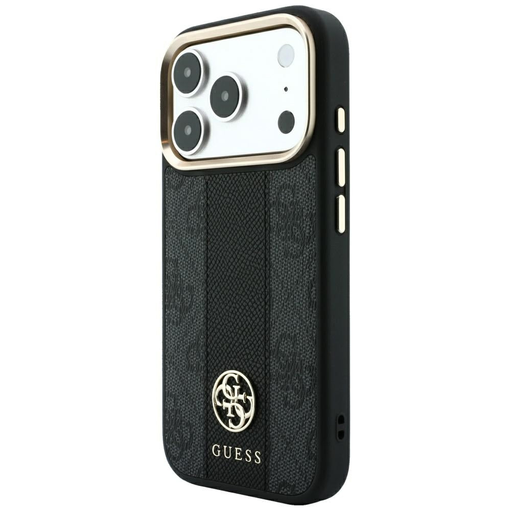 Coque MagSafe pour Apple iPhone 18 Pro / 17 Pro, Guess, Logo Classique Rond 4G Stripe, Noire