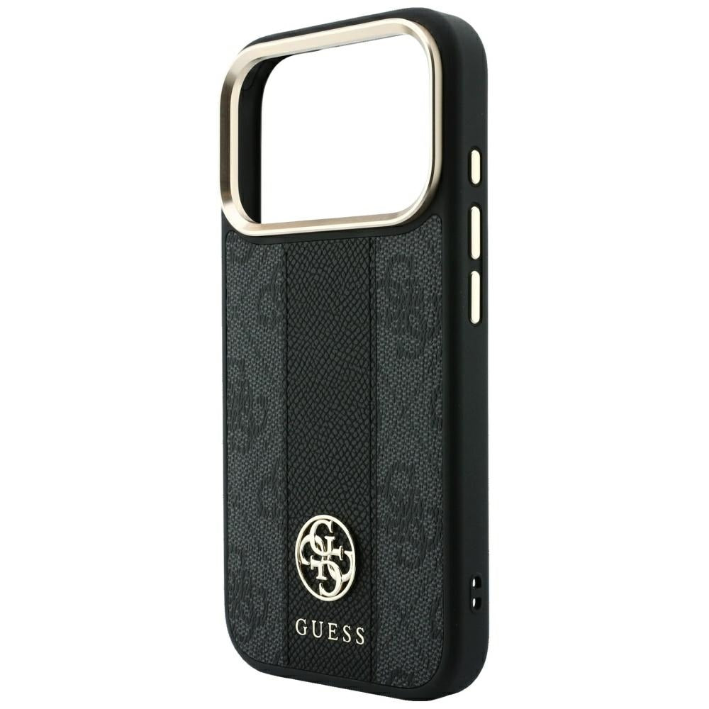 Coque MagSafe pour Apple iPhone 18 Pro / 17 Pro, Guess, Logo Classique Rond 4G Stripe, Noire