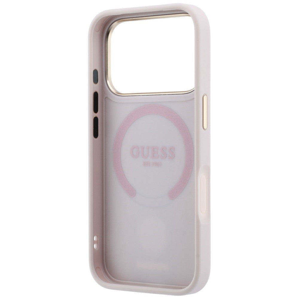 MagSafe-hoesje voor Apple iPhone 18 Pro / 17 Pro, Guess, 4G Stripe Round Classic Logo, Roze