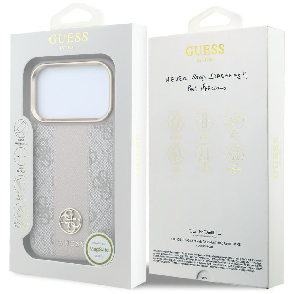 MagSafe-hoesje voor Apple iPhone 18 Pro / 17 Pro, Guess, 4G Stripe Round Classic Logo, Roze