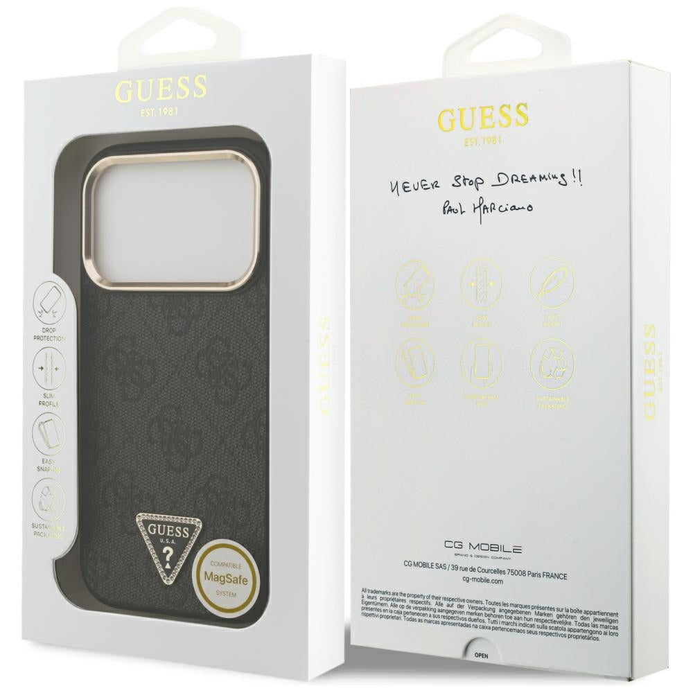 MagSafe-hoesje voor Apple iPhone 18 Pro / 17 Pro, Guess, 4G Triangle Logo, Zwart