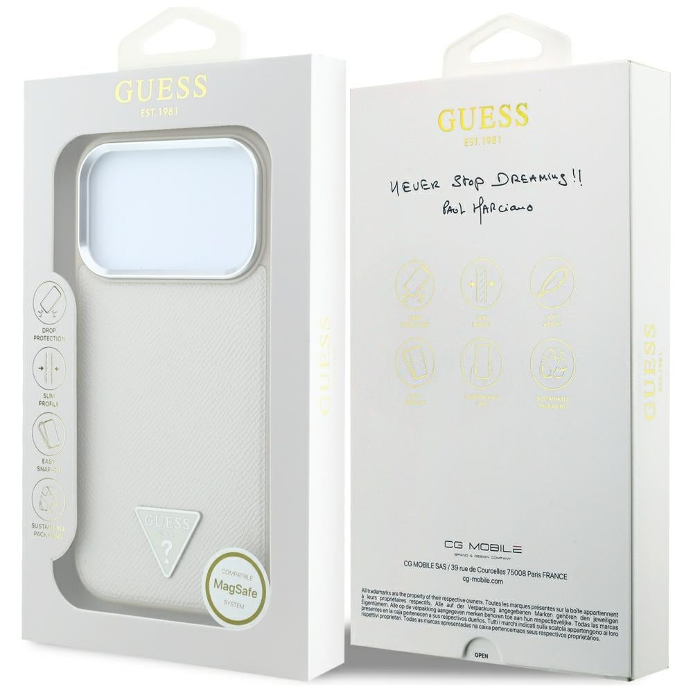 MagSafe-Hülle für Apple iPhone 18 Pro / 17 Pro, Guess, Geprägtes Dreieck-Logo, Beige