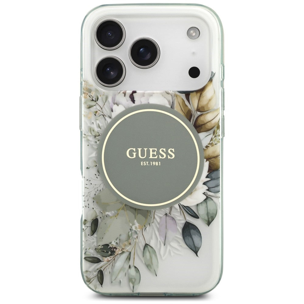 MagSafe-hoesje voor Apple iPhone 18 Pro / 17 Pro, Guess, IML Flower & Tonal Circle, groen