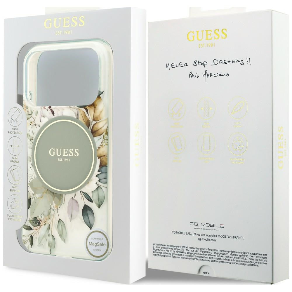 MagSafe-hoesje voor Apple iPhone 18 Pro / 17 Pro, Guess, IML Flower & Tonal Circle, groen