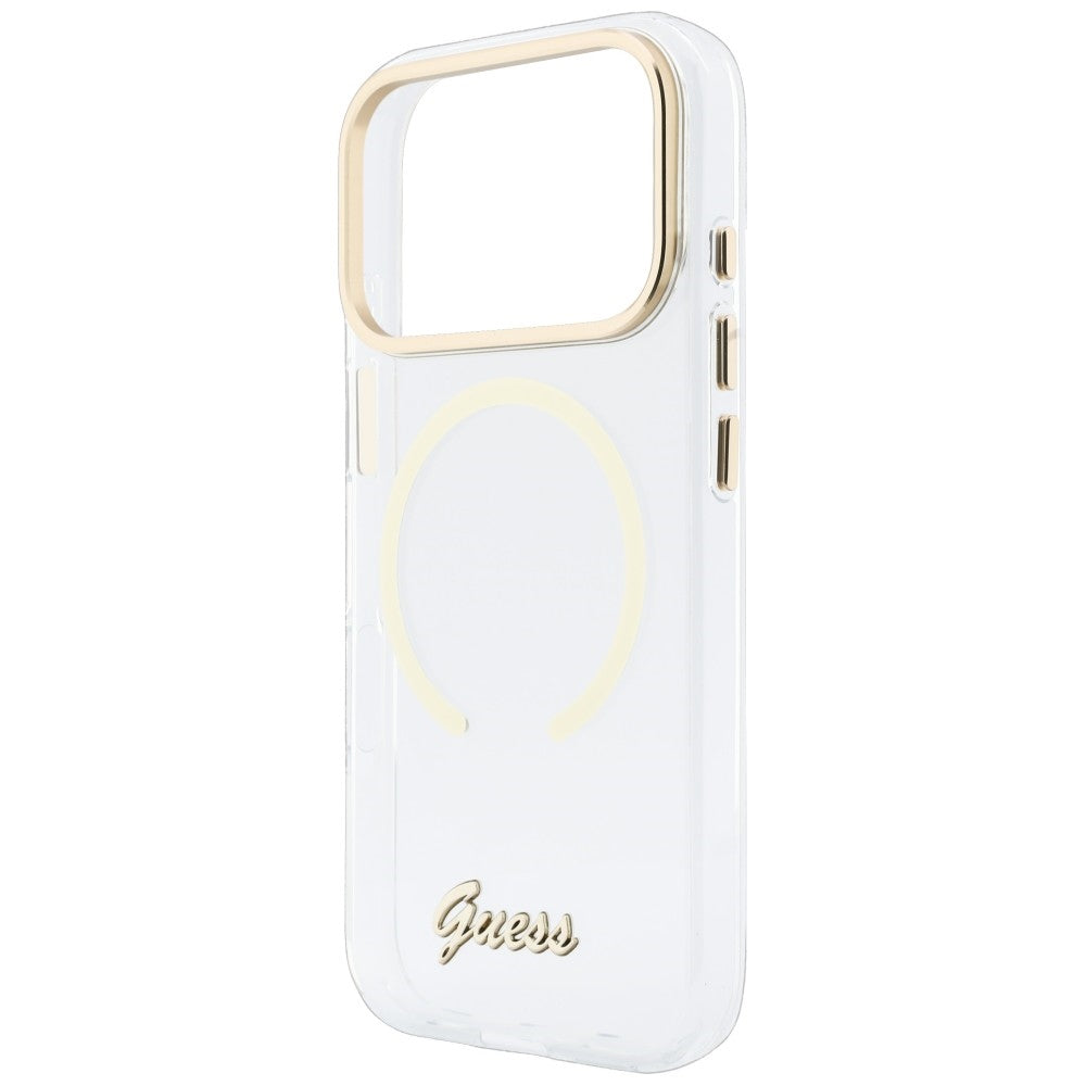 MagSafe-hoesje voor Apple iPhone 18 Pro / 17 Pro, Guess, IML Script Metal, transparant