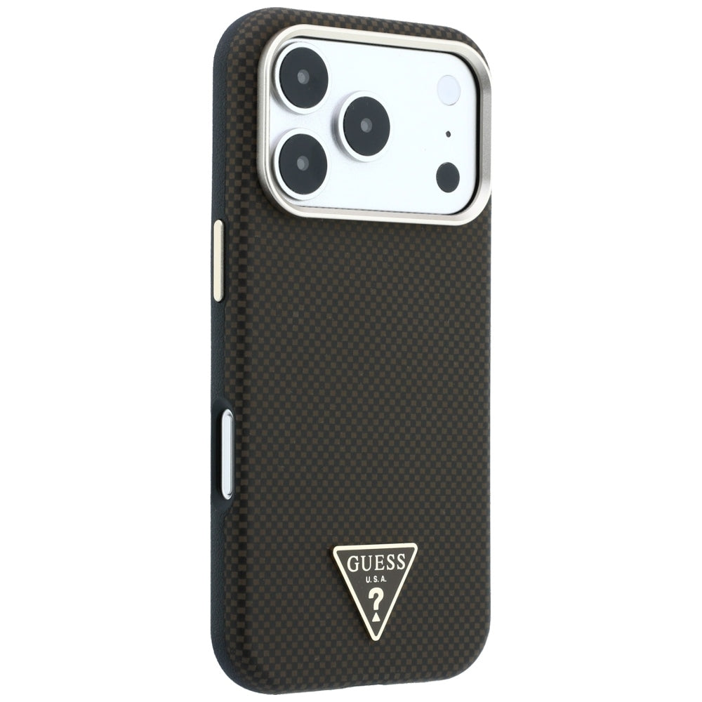 Coque MagSafe pour Apple iPhone 18 Pro / 17 Pro, Guess, Logo Triangle Kevlar, Marron