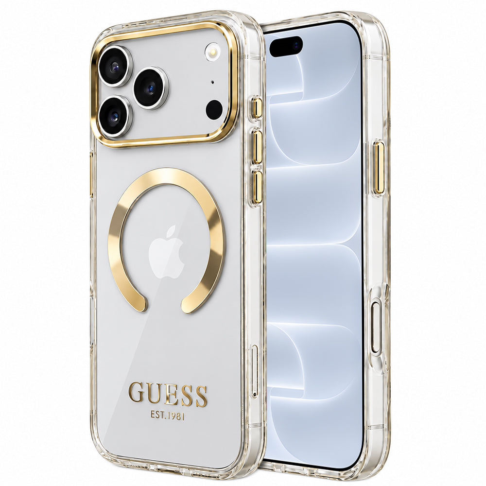 MagSafe-Hülle für Apple iPhone 18 Pro / 17 Pro, Guess, Metal Outline, Gold