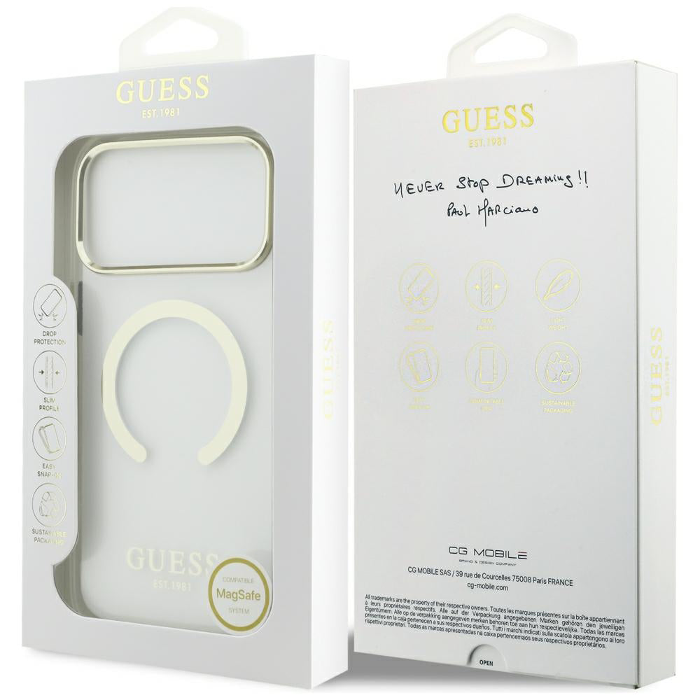MagSafe-Hülle für Apple iPhone 18 Pro / 17 Pro, Guess, Metal Outline, Gold