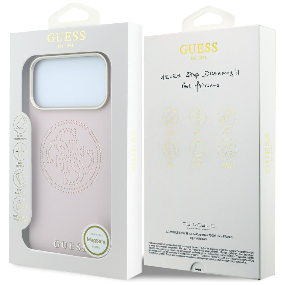 Coque MagSafe pour Apple iPhone 18 Pro / 17 Pro, Guess, Perforée 4G, Rose