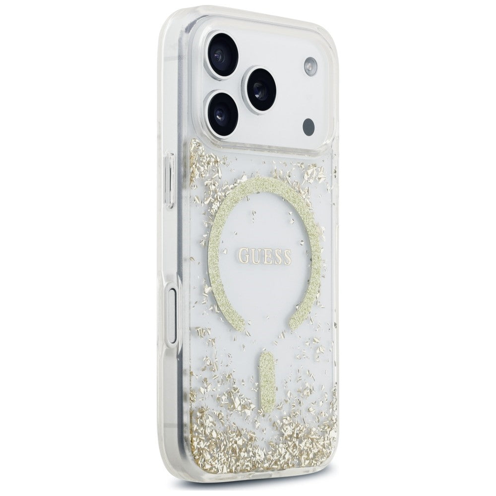 MagSafe-hoesje voor Apple iPhone 18 Pro / 17 Pro, Guess, Resin Bottom Glitter, Goudkleurig
