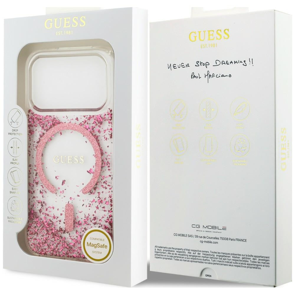 MagSafe-hoesje voor Apple iPhone 18 Pro / 17 Pro, Guess, Resin Bottom Glitter, Roze