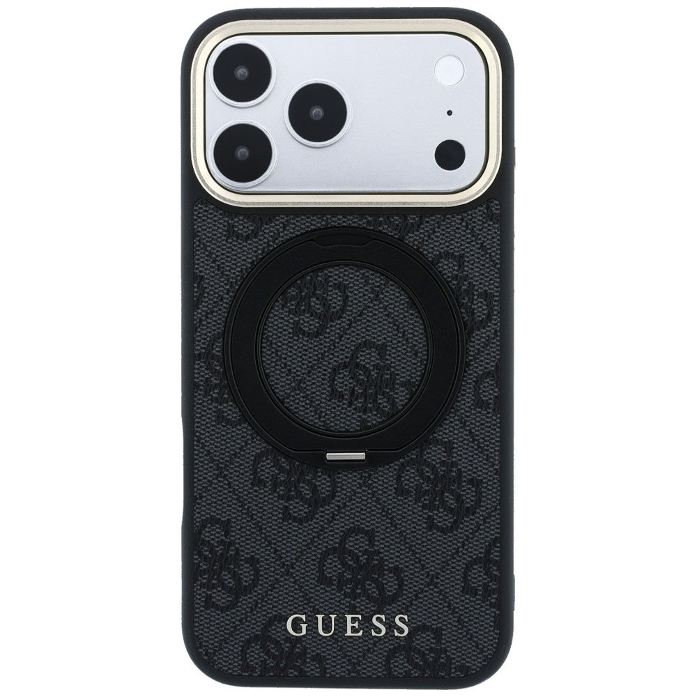 Coque MagSafe pour Apple iPhone 18 Pro / 17 Pro, Guess, Support Anneau Logo Classique, Noire