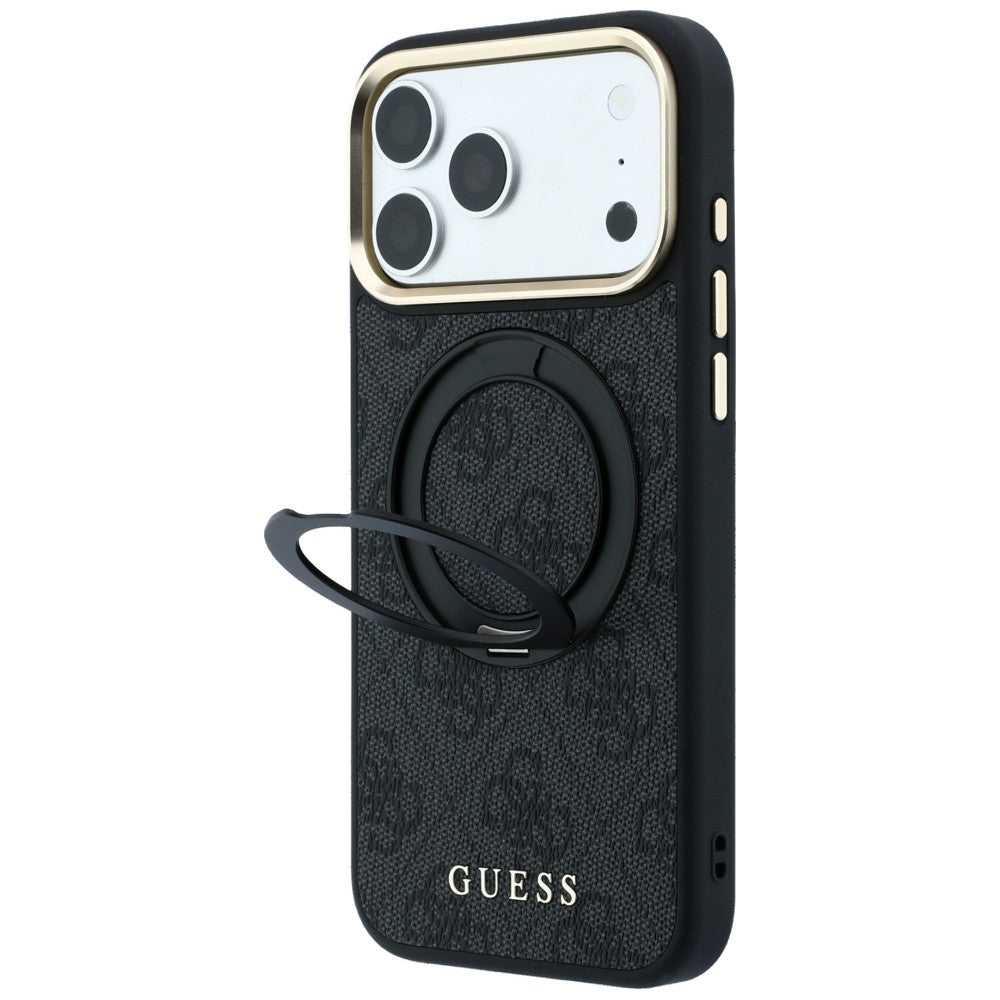 Coque MagSafe pour Apple iPhone 18 Pro / 17 Pro, Guess, Support Anneau Logo Classique, Noire