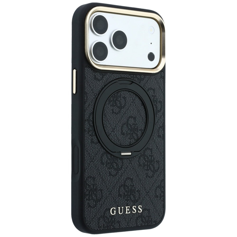 Coque MagSafe pour Apple iPhone 18 Pro / 17 Pro, Guess, Support Anneau Logo Classique, Noire