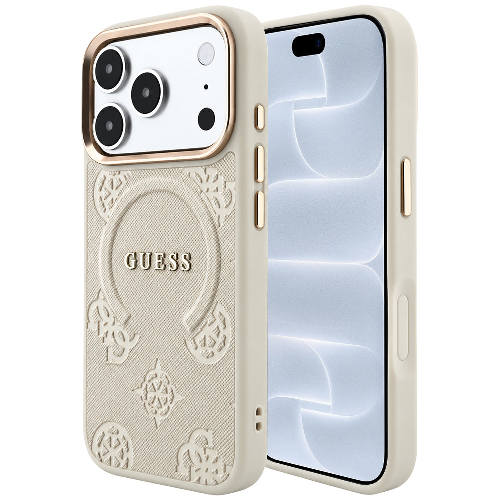 MagSafe-hoesje voor Apple iPhone 18 Pro / 17 Pro, Guess, Saffiano Peony Ring, beige