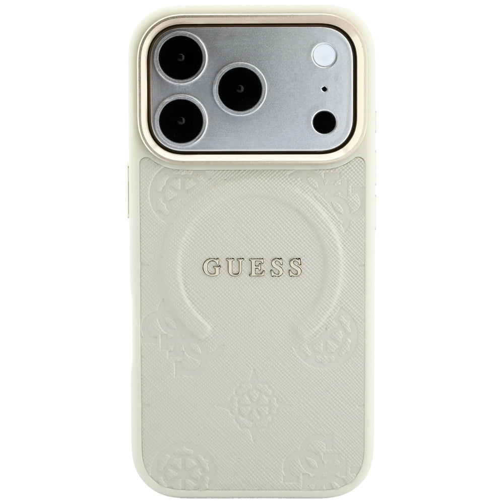 MagSafe-hoesje voor Apple iPhone 18 Pro / 17 Pro, Guess, Saffiano Peony Ring, beige