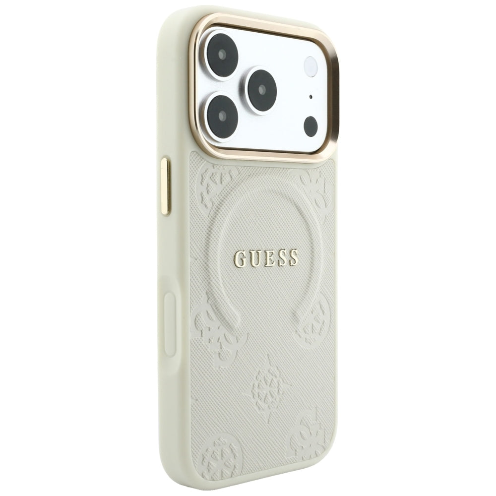 MagSafe-hoesje voor Apple iPhone 18 Pro / 17 Pro, Guess, Saffiano Peony Ring, beige