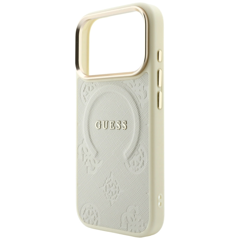 MagSafe-hoesje voor Apple iPhone 18 Pro / 17 Pro, Guess, Saffiano Peony Ring, beige