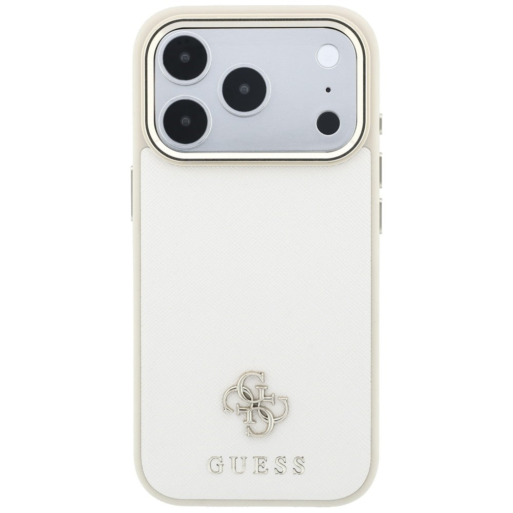 Coque MagSafe pour Apple iPhone 18 Pro / 17 Pro, Guess, Saffiano Small 4G Classic, Beige