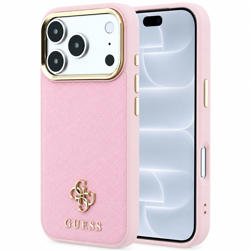 MagSafe-hoesje voor Apple iPhone 18 Pro / 17 Pro, Guess, Saffiano Small 4G Classic, roze