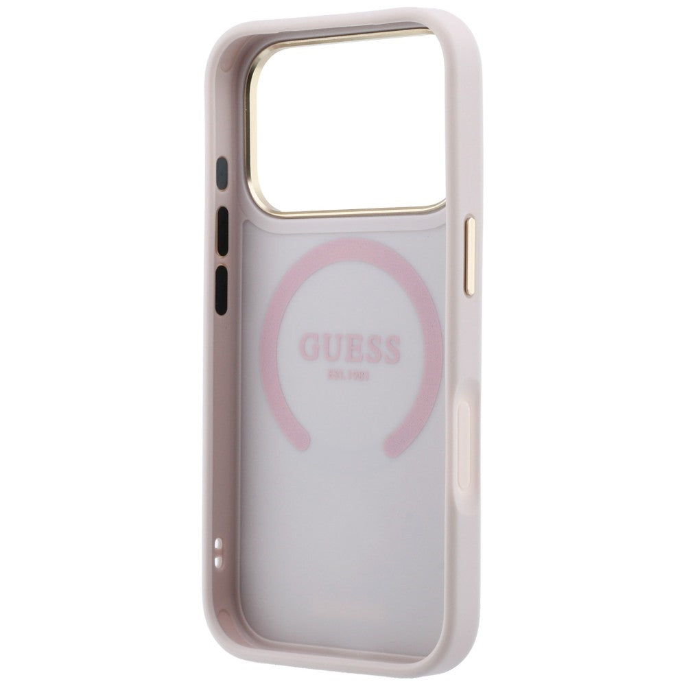 MagSafe-hoesje voor Apple iPhone 18 Pro / 17 Pro, Guess, Stripe Peony 4G, Roze