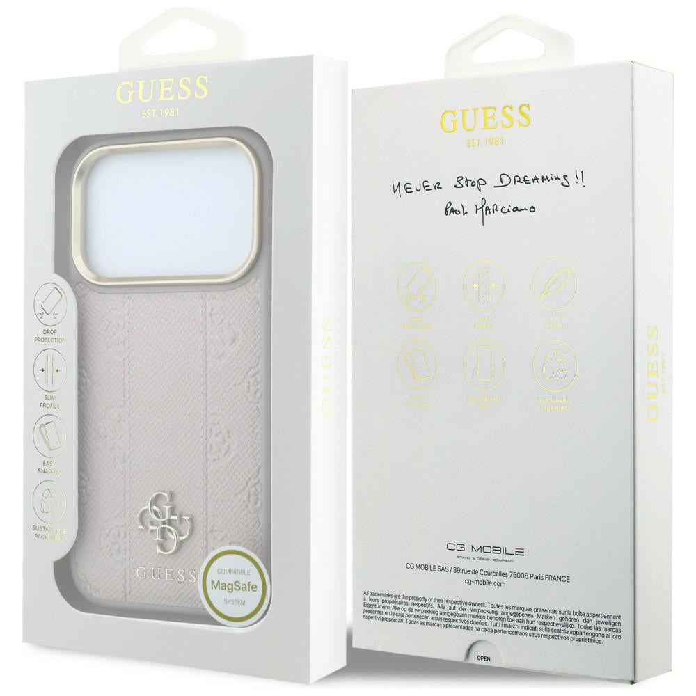 MagSafe-hoesje voor Apple iPhone 18 Pro / 17 Pro, Guess, Stripe Peony 4G, Roze