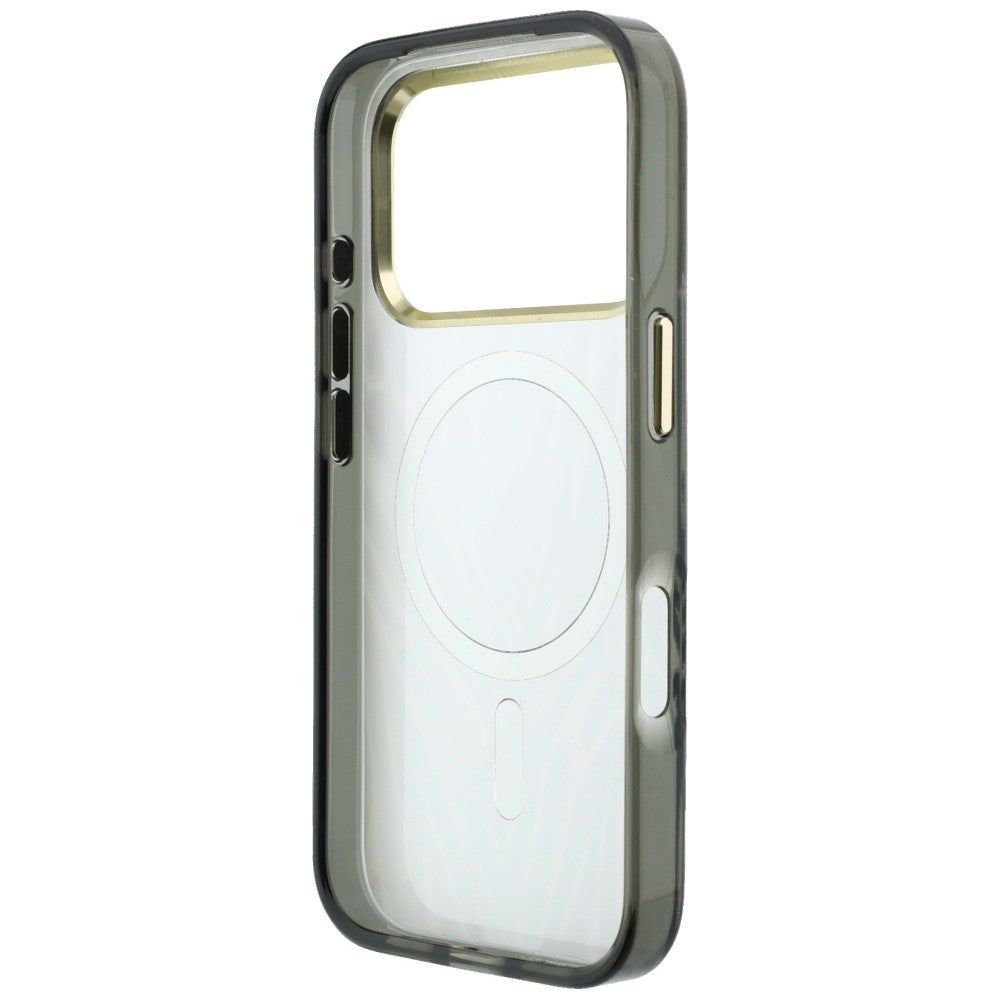 MagSafe-hoesje voor Apple iPhone 18 Pro / 17 Pro, Guess, Zebra Glitter Driehoek Logo, Zilver