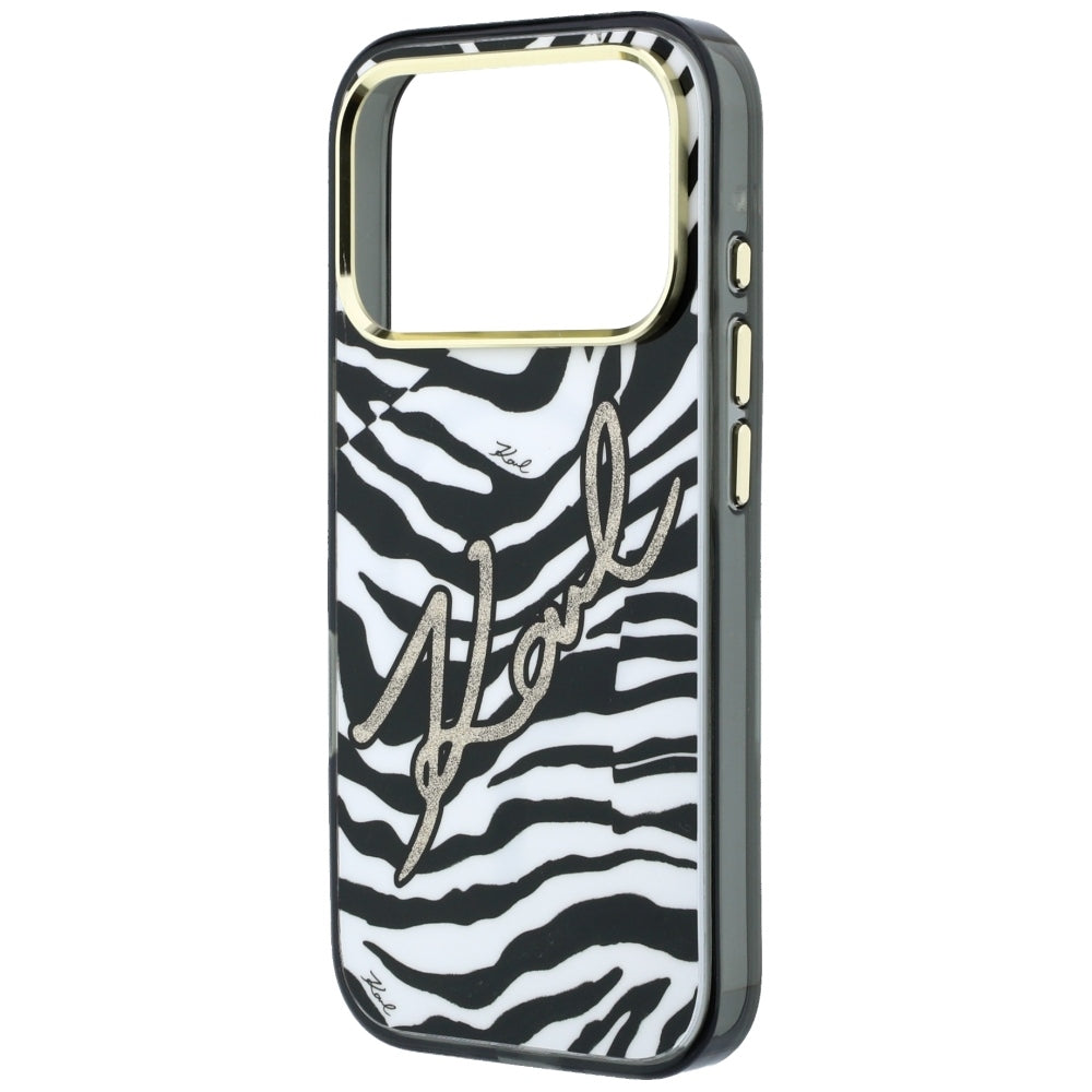 MagSafe-Hülle für Apple iPhone 18 Pro / 17 Pro, Karl Lagerfeld, HC IML Signature Zebra Glitter Gold, Schwarz