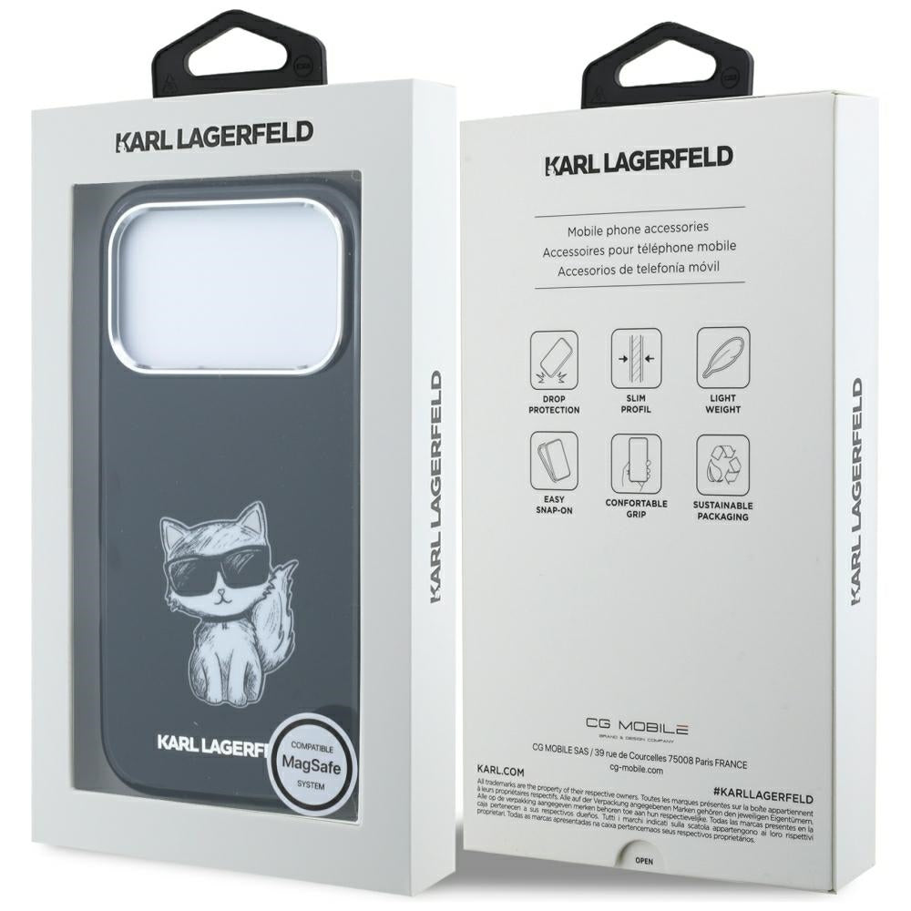 Coque MagSafe pour Apple iPhone 18 Pro / 17 Pro, Karl Lagerfeld, IML Choupette Body Sketch Print, Noire