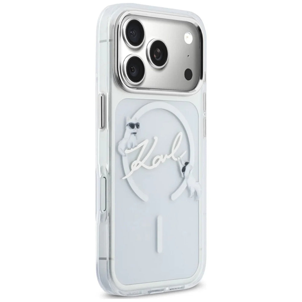 MagSafe-hoesje voor Apple iPhone 18 Pro / 17 Pro, Karl Lagerfeld, IML Choupette Karl Script Logo, Transparant