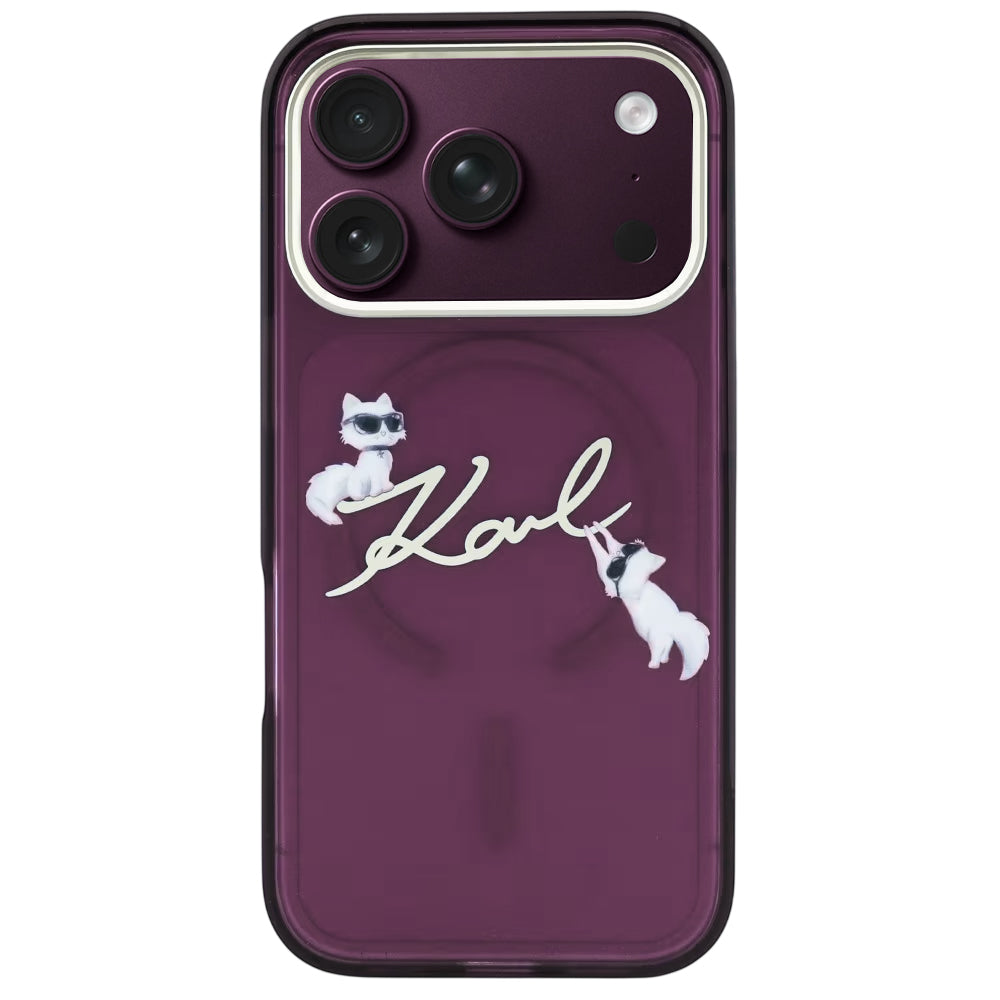 MagSafe-hoesje voor Apple iPhone 18 Pro / 17 Pro, Karl Lagerfeld, IML Choupette Karl Script Logo, Bordeaux