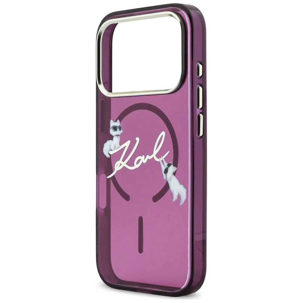 MagSafe-hoesje voor Apple iPhone 18 Pro / 17 Pro, Karl Lagerfeld, IML Choupette Karl Script Logo, Bordeaux