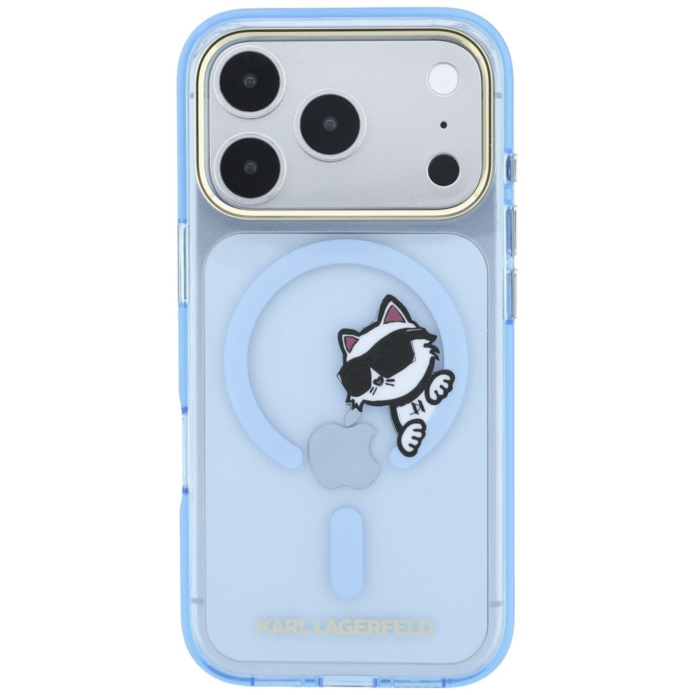 MagSafe-Hülle für Apple iPhone 18 Pro / 17 Pro, Karl Lagerfeld, IML Peekaboo Print Metallrahmen, Blau
