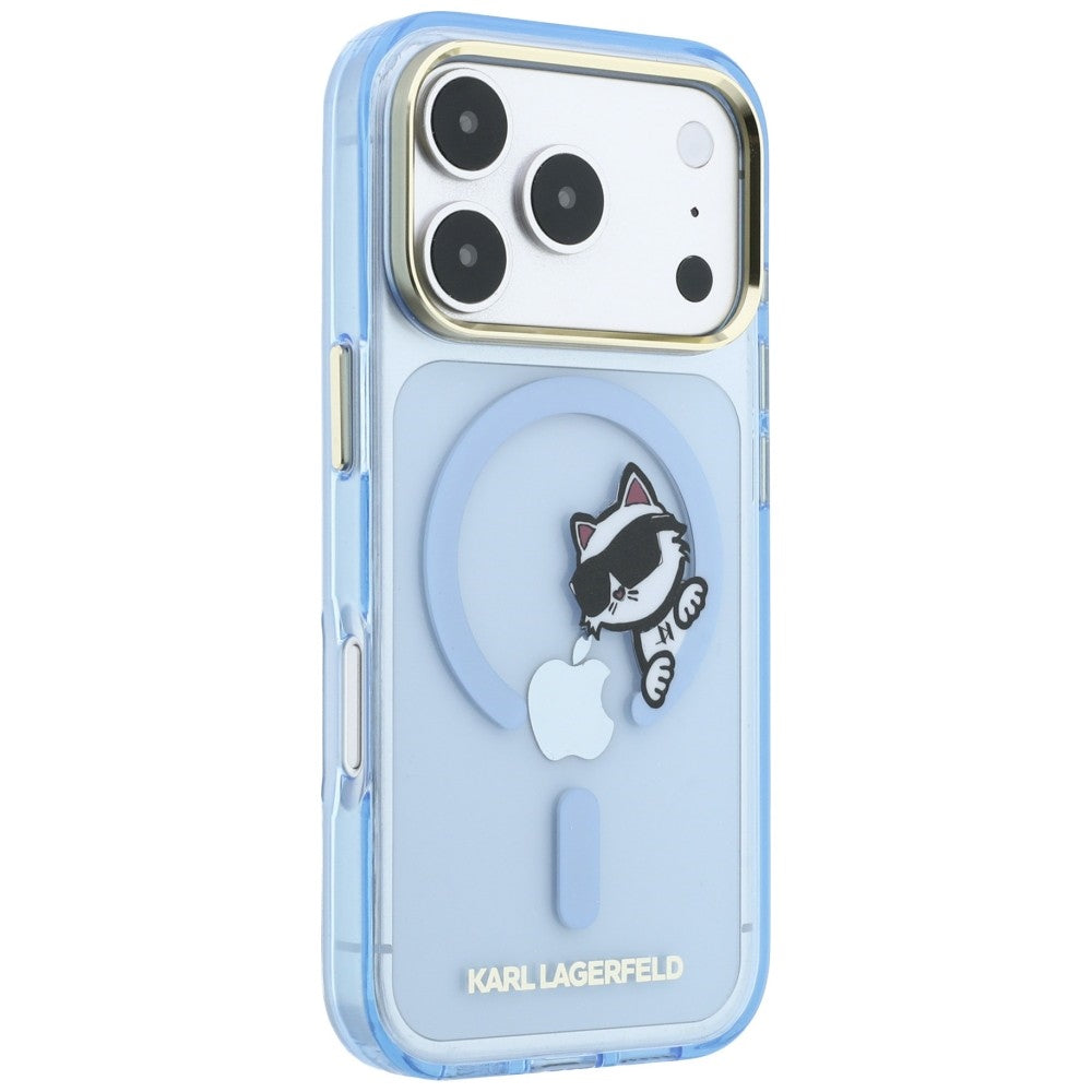 MagSafe-Hülle für Apple iPhone 18 Pro / 17 Pro, Karl Lagerfeld, IML Peekaboo Print Metallrahmen, Blau