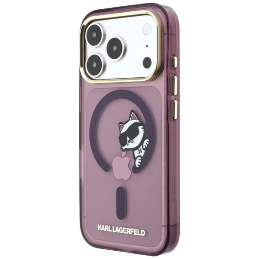Coque MagSafe pour Apple iPhone 18 Pro / 17 Pro, Karl Lagerfeld, IML Peekaboo Print and Metal Frame, bordeaux