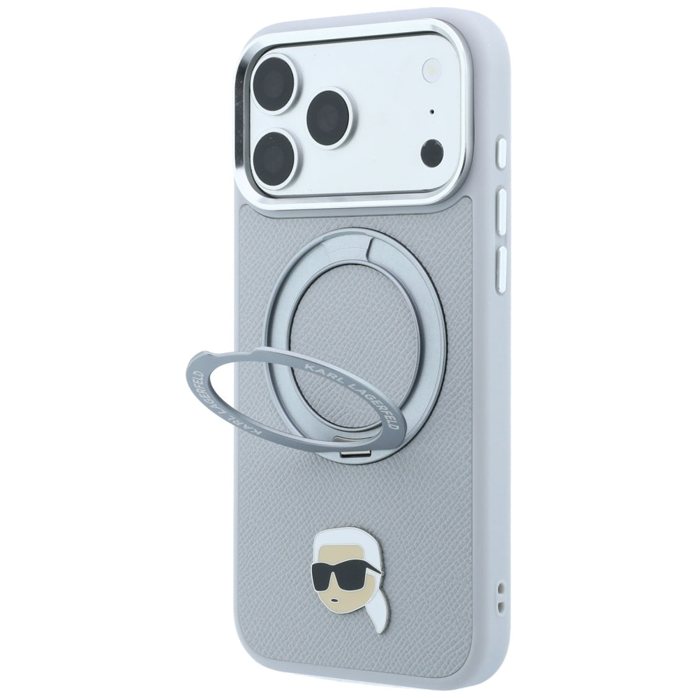 MagSafe-Hülle für Apple iPhone 18 Pro / 17 Pro, Karl Lagerfeld, Ring Stand 360 Karl Pin, Grau