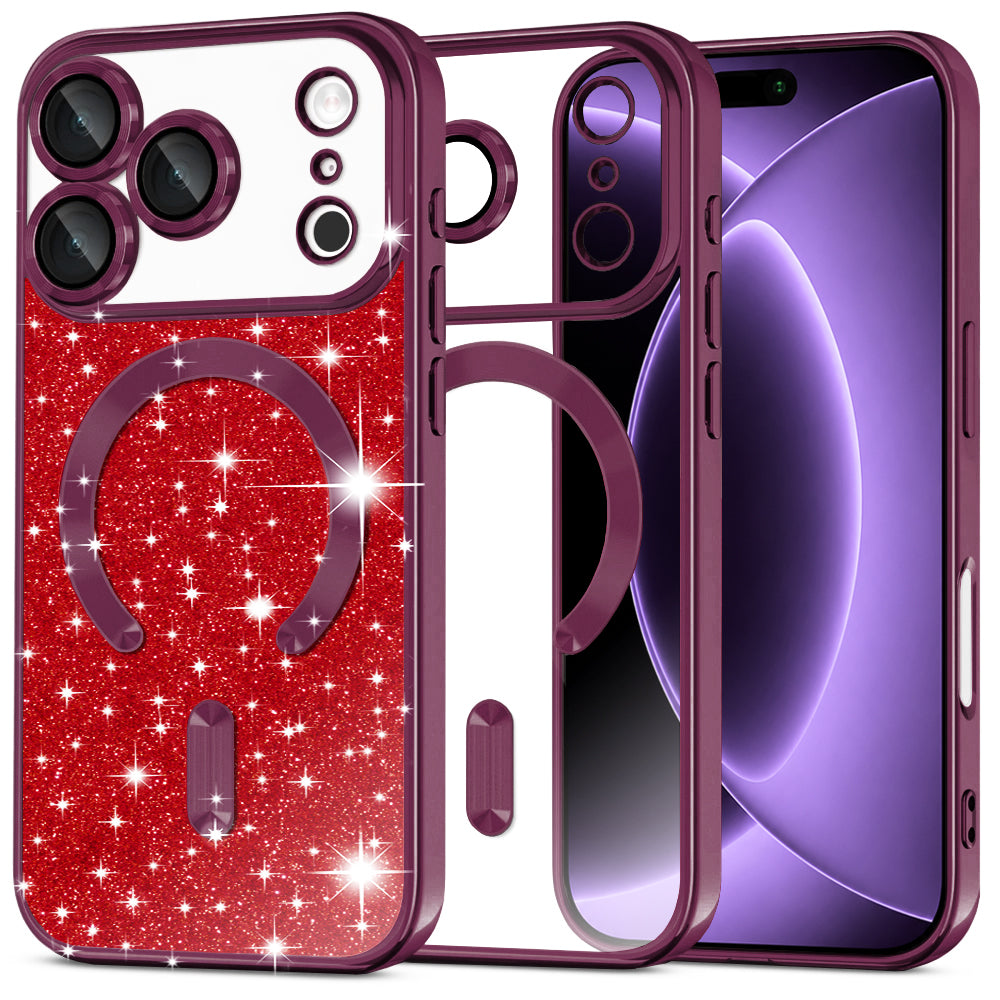 MagSafe-hoesje voor Apple iPhone 18 Pro / 17 Pro, Techsuit, Luxury Glitter, Donkerbordeaux