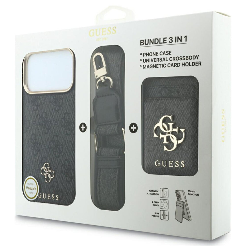 MagSafe-hoesje voor Apple iPhone 18 Pro Max / 17 Pro Max, Guess, 4G Cardslot & Big Strap, zwart