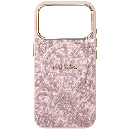 MagSafe-hoesje voor Apple iPhone 18 Pro Max / 17 Pro Max, Guess, 4G Geëmboste Ring Classic Logo, Roze