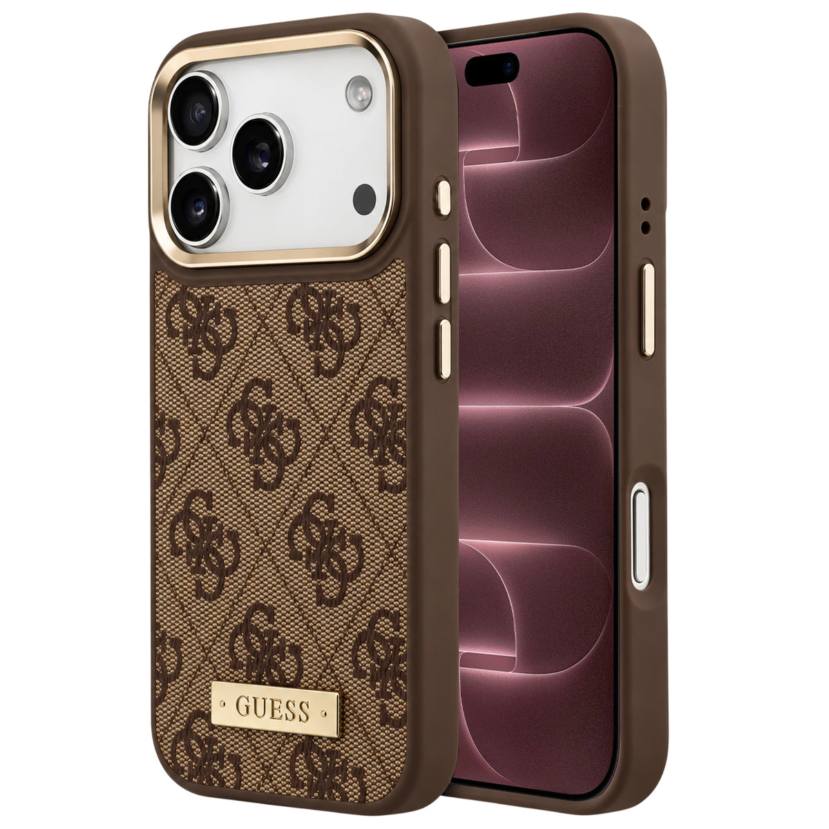MagSafe-hoesje voor Apple iPhone 18 Pro Max / 17 Pro Max, Guess, 4G Logo Plate, bruin