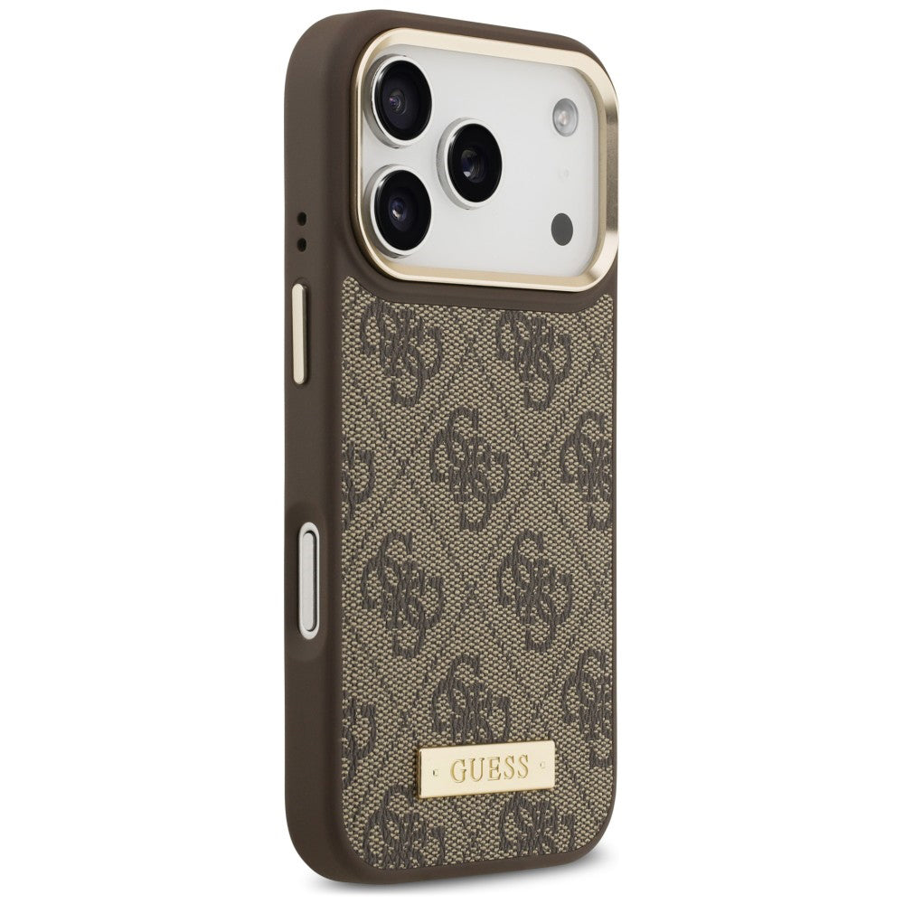 MagSafe-hoesje voor Apple iPhone 18 Pro Max / 17 Pro Max, Guess, 4G Logo Plate, bruin
