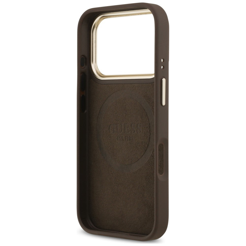 MagSafe-hoesje voor Apple iPhone 18 Pro Max / 17 Pro Max, Guess, 4G Logo Plate, bruin