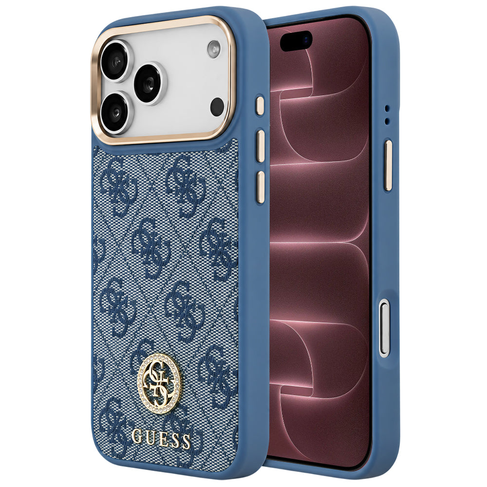 MagSafe-hoesje voor Apple iPhone 18 Pro Max / 17 Pro Max, Guess, 4G Strass-logo, blauw