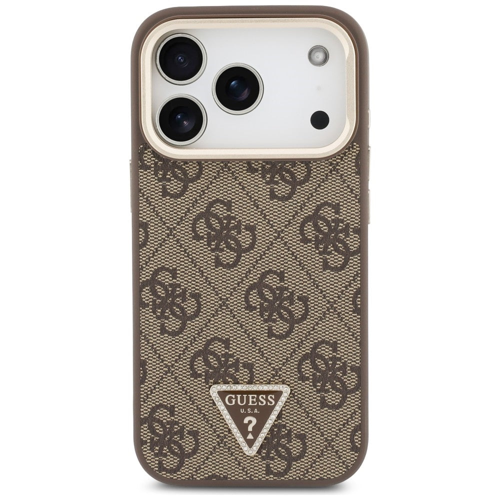 MagSafe-hoesje voor Apple iPhone 18 Pro Max / 17 Pro Max, Guess, 4G Triangle Logo & Camera-standaard, bruin