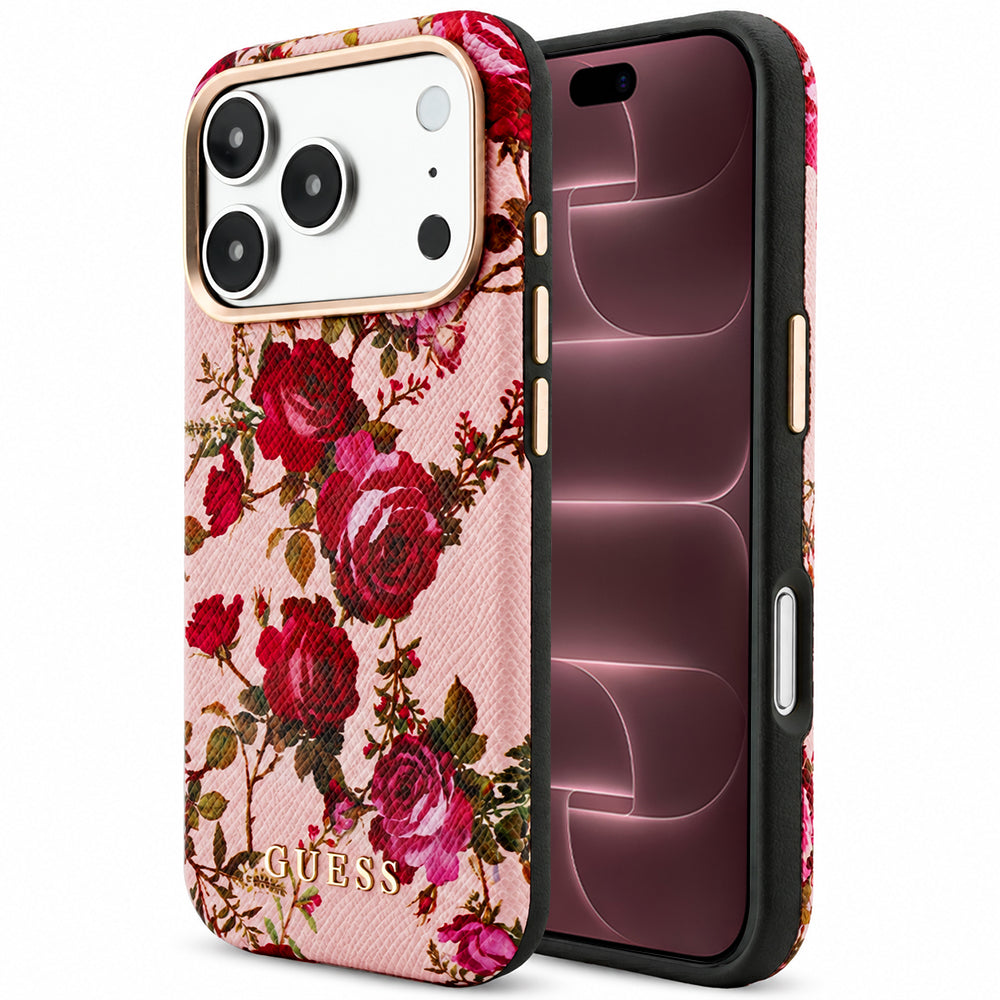 MagSafe-hoesje voor Apple iPhone 18 Pro Max / 17 Pro Max, Guess, Blossom Roses Print, roze