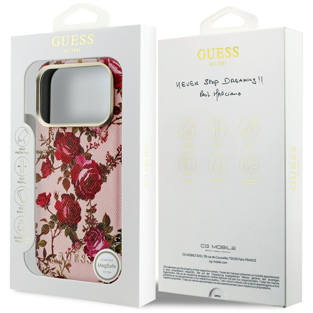 MagSafe-hoesje voor Apple iPhone 18 Pro Max / 17 Pro Max, Guess, Blossom Roses Print, roze