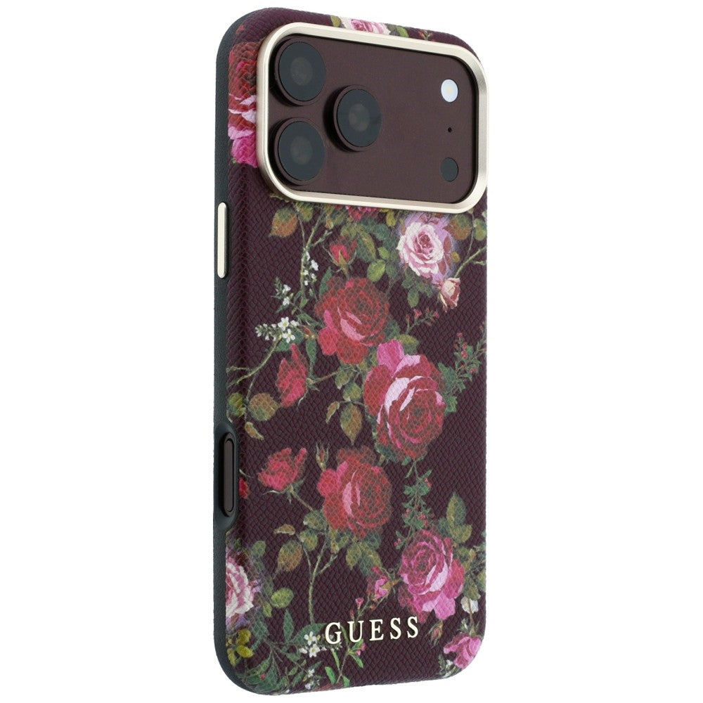 Coque MagSafe pour Apple iPhone 18 Pro Max / 17 Pro Max, Guess, Blossom Roses Print, bordeaux