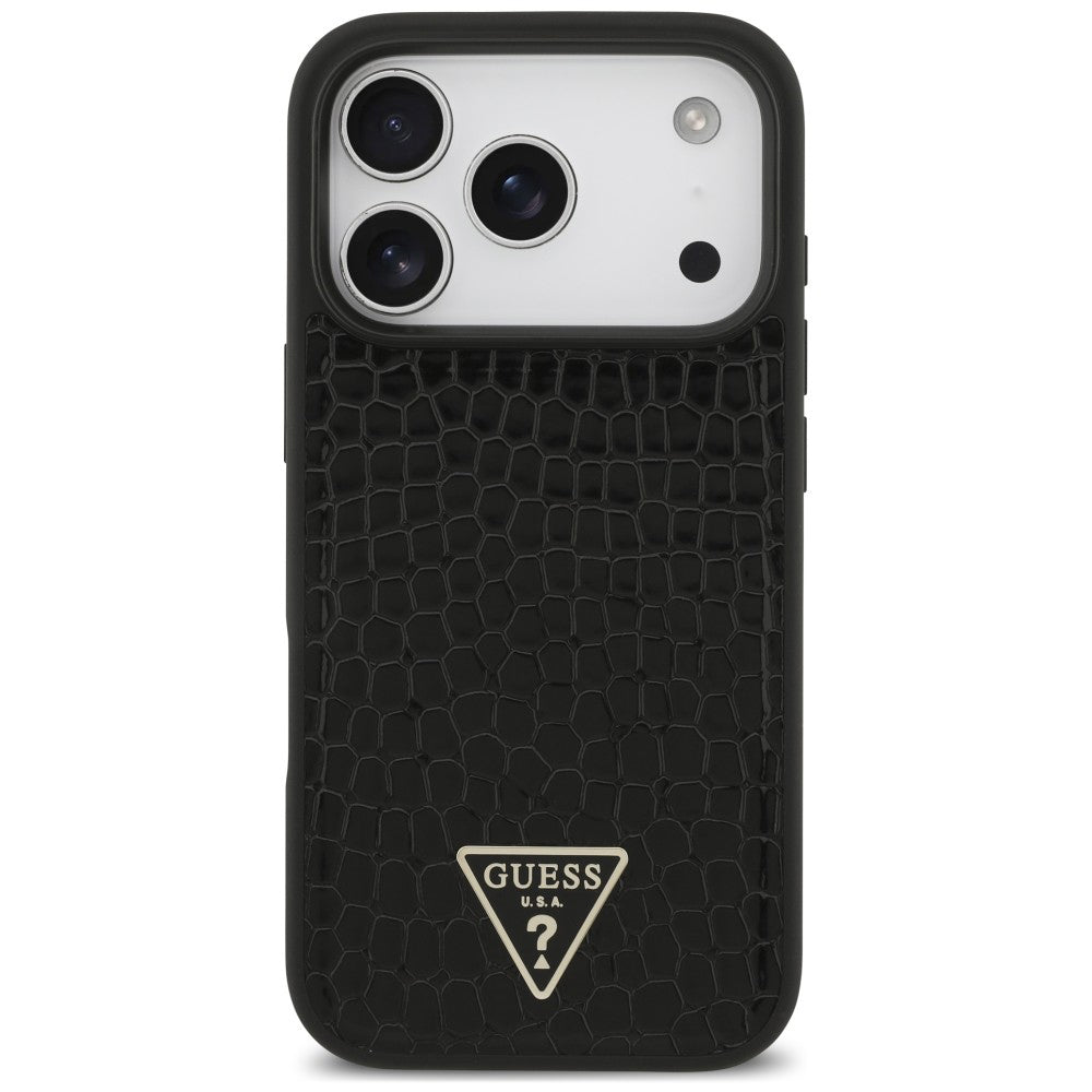 MagSafe-hoesje voor Apple iPhone 18 Pro Max / 17 Pro Max, Guess, Croco Triangle Logo, zwart