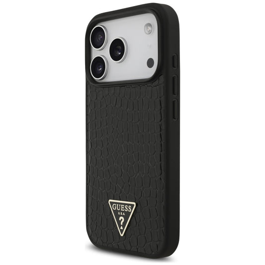 MagSafe-hoesje voor Apple iPhone 18 Pro Max / 17 Pro Max, Guess, Croco Triangle Logo, zwart