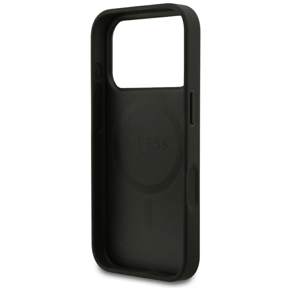 Coque MagSafe pour Apple iPhone 18 Pro Max / 17 Pro Max, Guess, Anneau Doré Grainé, Noire